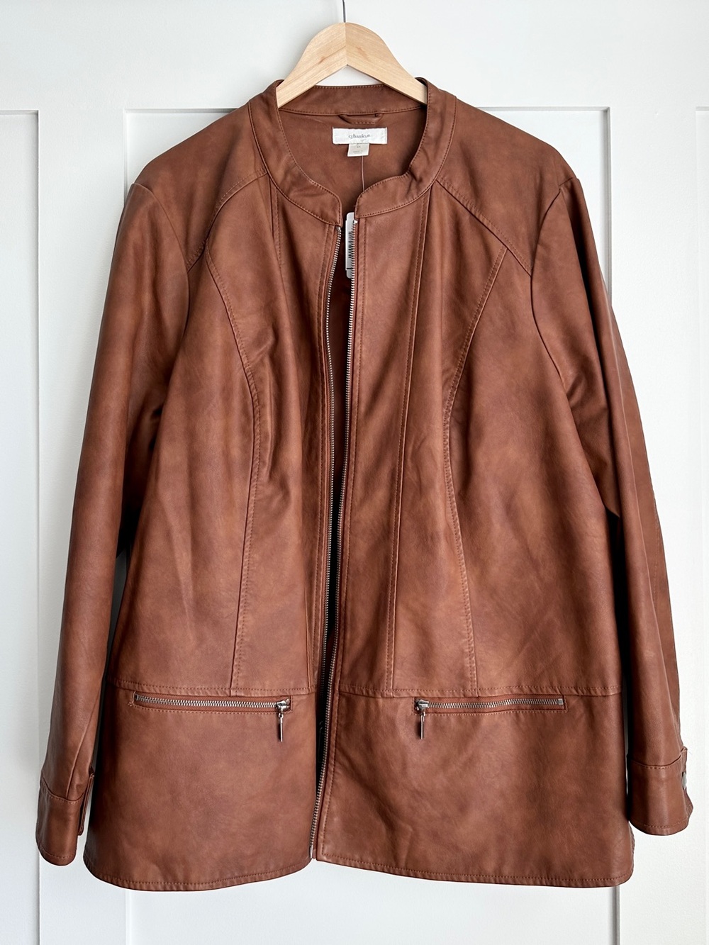CJ Banks Brown Faux Leather Zip Front Jacket Plus Size 3X